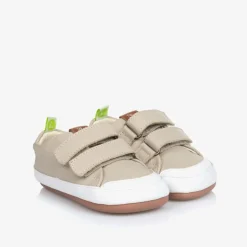 Beige Leather Velcro Trainers