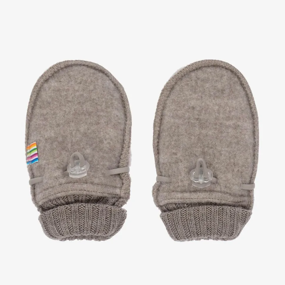 Beige Merino Wool Baby Mittens