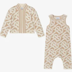 Beige Monogram Baby Romper Gift Set