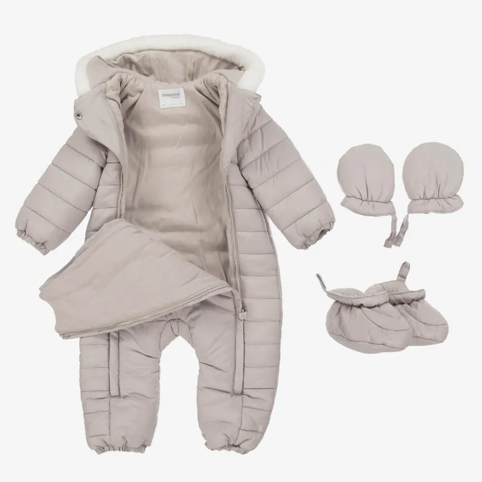 Beige Padded Teddy Snowsuit