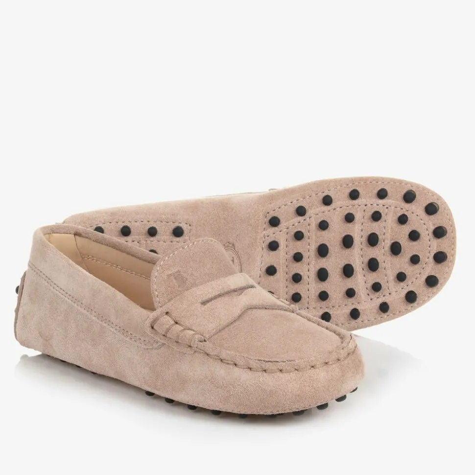 Beige Suede Leather Gommino Moccasins