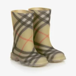 Beige Vintage Check Rain Boots