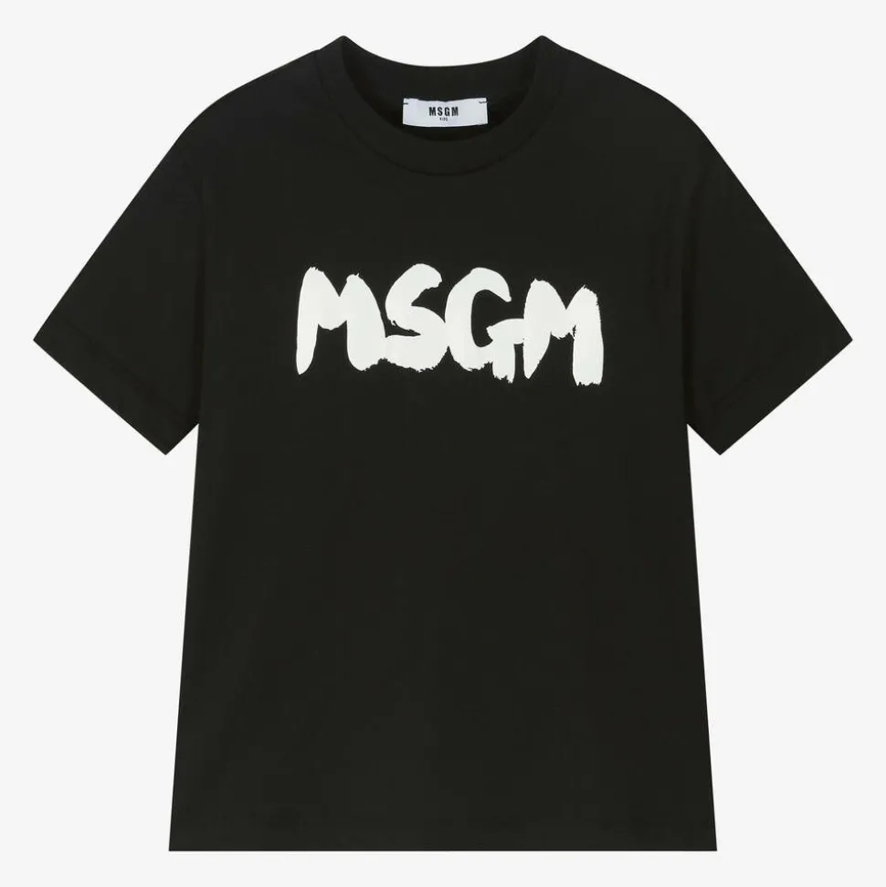 Black Cotton Brushstroke Logo T-Shirt