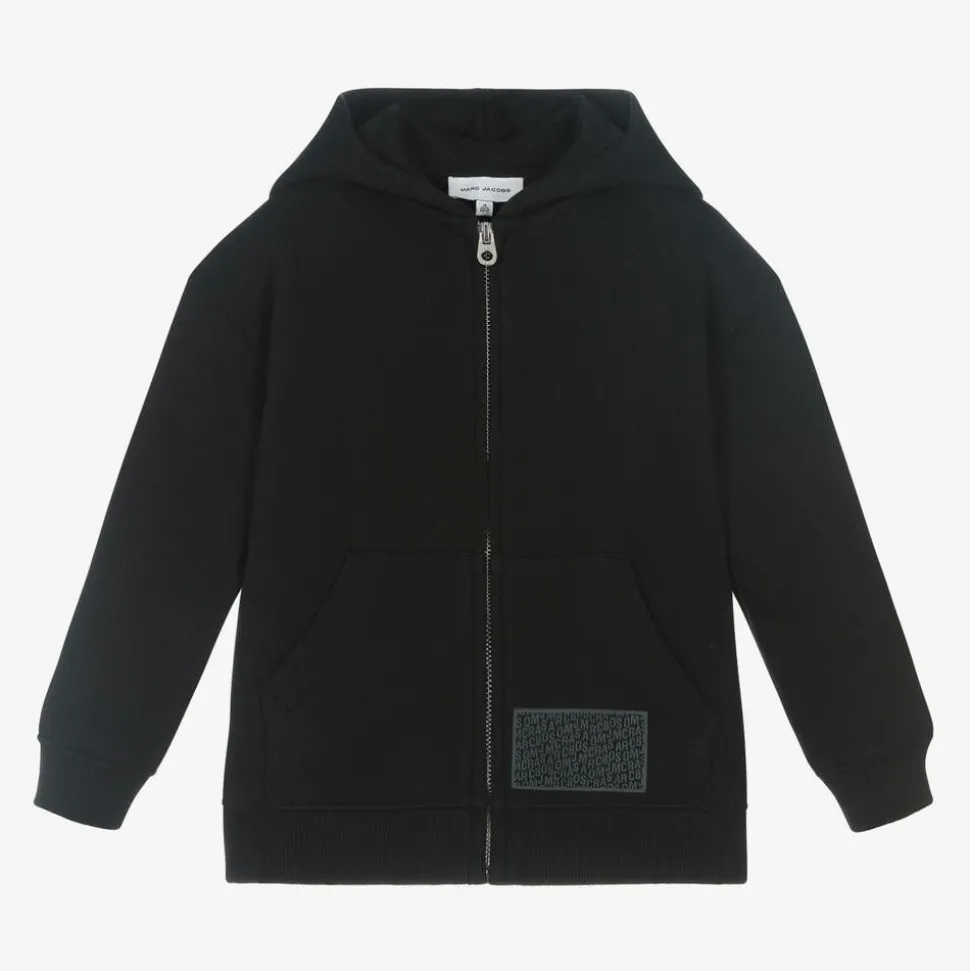 Black Cotton Jersey Zip-Up Hoodie