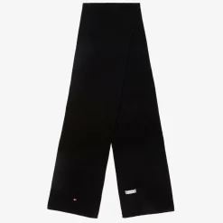 Black Cotton Knit Flag Logo Scarf