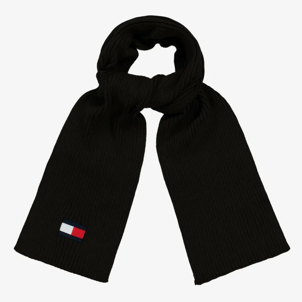 Black Cotton Knit Flag Scarf