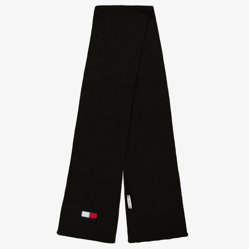 Black Cotton Knit Flag Scarf