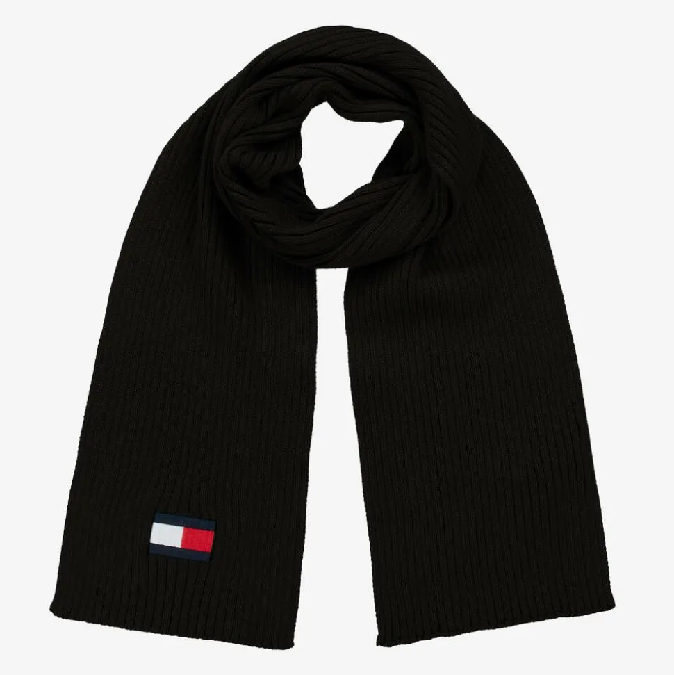 Black Cotton Knit Flag Scarf