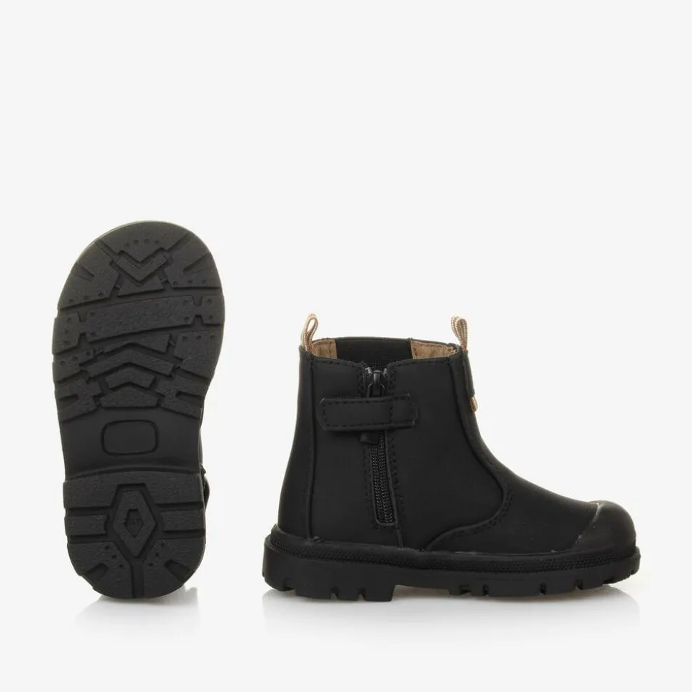 Black Faux Leather Chelsea Baby Boots