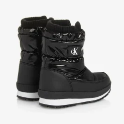Black Faux Leather Snow Boots