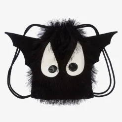 Black Fluffy Bat Drawstring Bag (29cm)