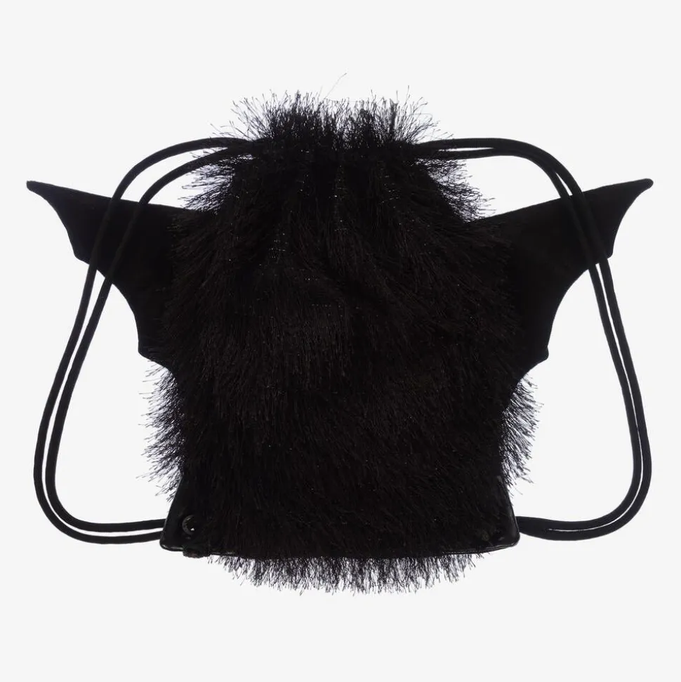 Black Fluffy Bat Drawstring Bag (29cm)
