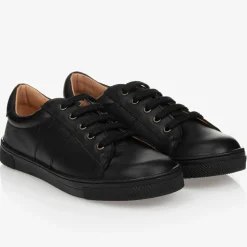 Black Lace-Up Leather Trainers