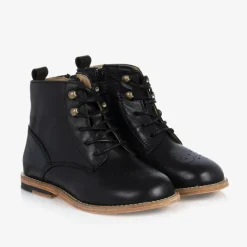 Black Leather Brogue Ankle Boots