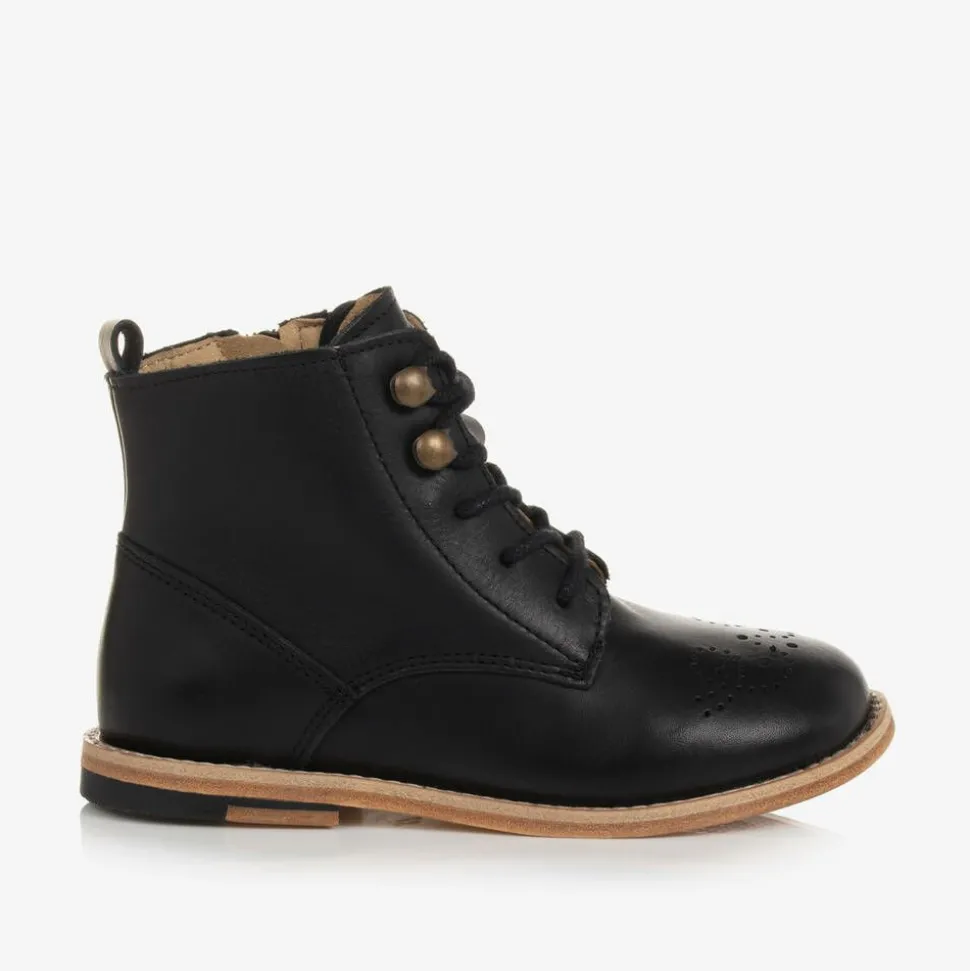 Black Leather Brogue Ankle Boots