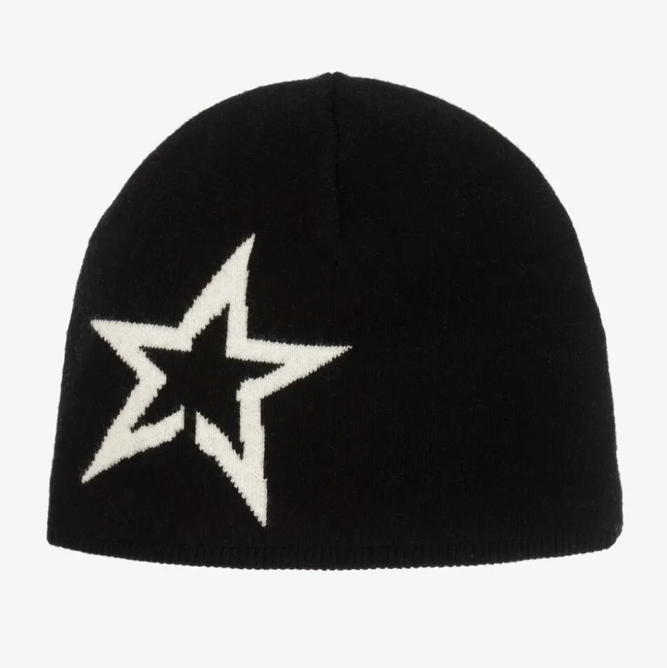 Black Merino Wool Star Beanie