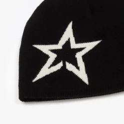 Black Merino Wool Star Beanie