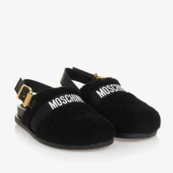Black Sherpa Fleece & Leather Mules