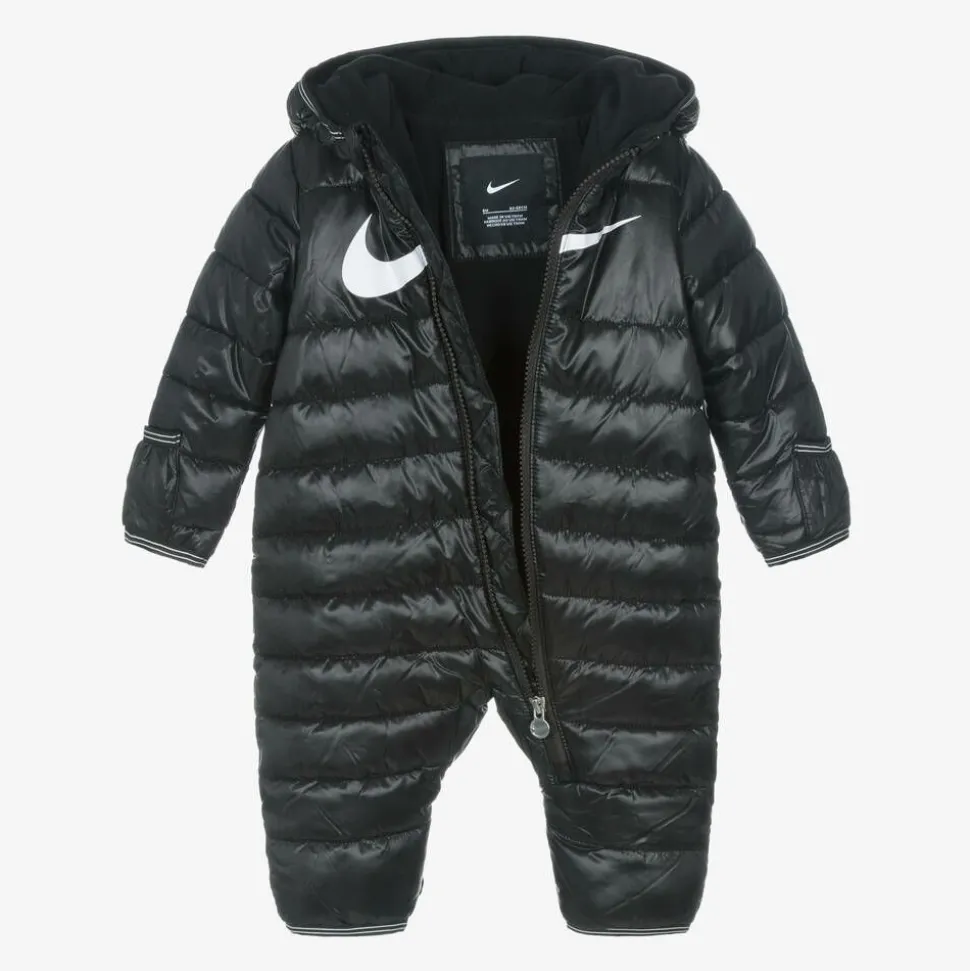 Black Swoosh Logo Padded Baby Snowsuit