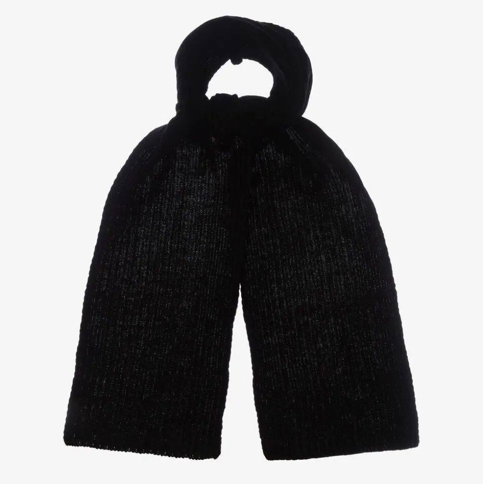 Black Wool & Viscose Knitted Scarf (190cm)