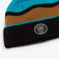 Blue & Brown Knitted Pom-Pom Hat