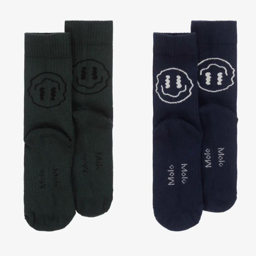 Blue & Green Cotton Knit Socks (2 Pack)