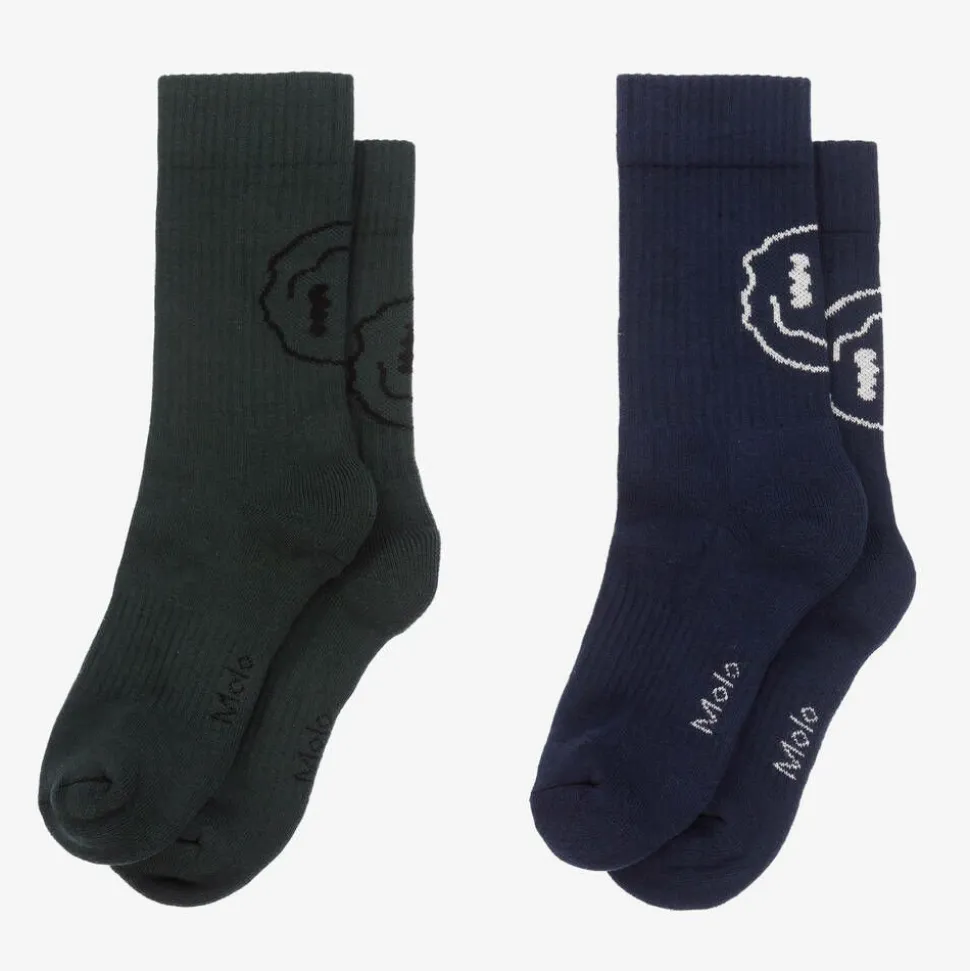 Blue & Green Cotton Knit Socks (2 Pack)