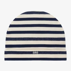 Blue & Ivory Striped Baby Hat