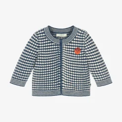 Blue & White Chunky Knit Wool Cardigan