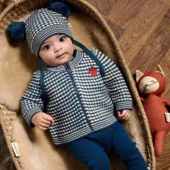 Blue & White Chunky Knit Wool Cardigan