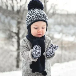 Blue Alice Knitted Large Pom-Pom Beanie