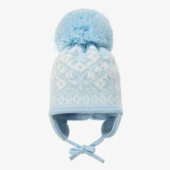 Blue Alice Knitted Large Pom-Pom Beanie