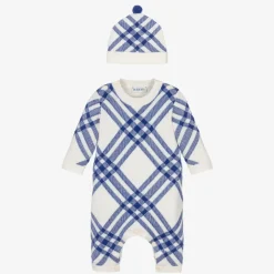 Blue Check Wool & Cashmere Babysuit Set