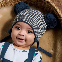 Blue Check Wool & Organic Cotton Hat