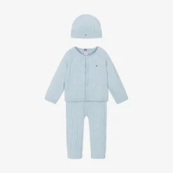 Blue Cotton & Wool Knit Baby Trouser Set