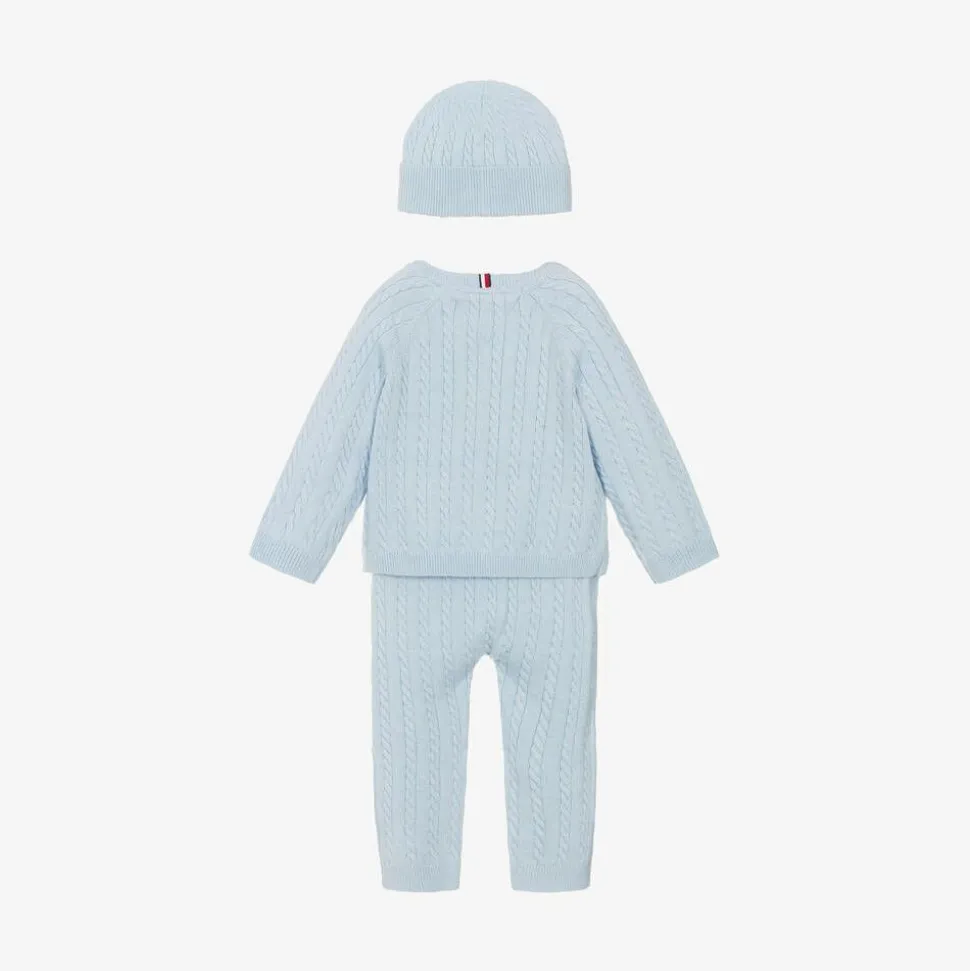 Blue Cotton & Wool Knit Baby Trouser Set