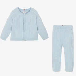 Blue Cotton & Wool Knit Baby Trouser Set