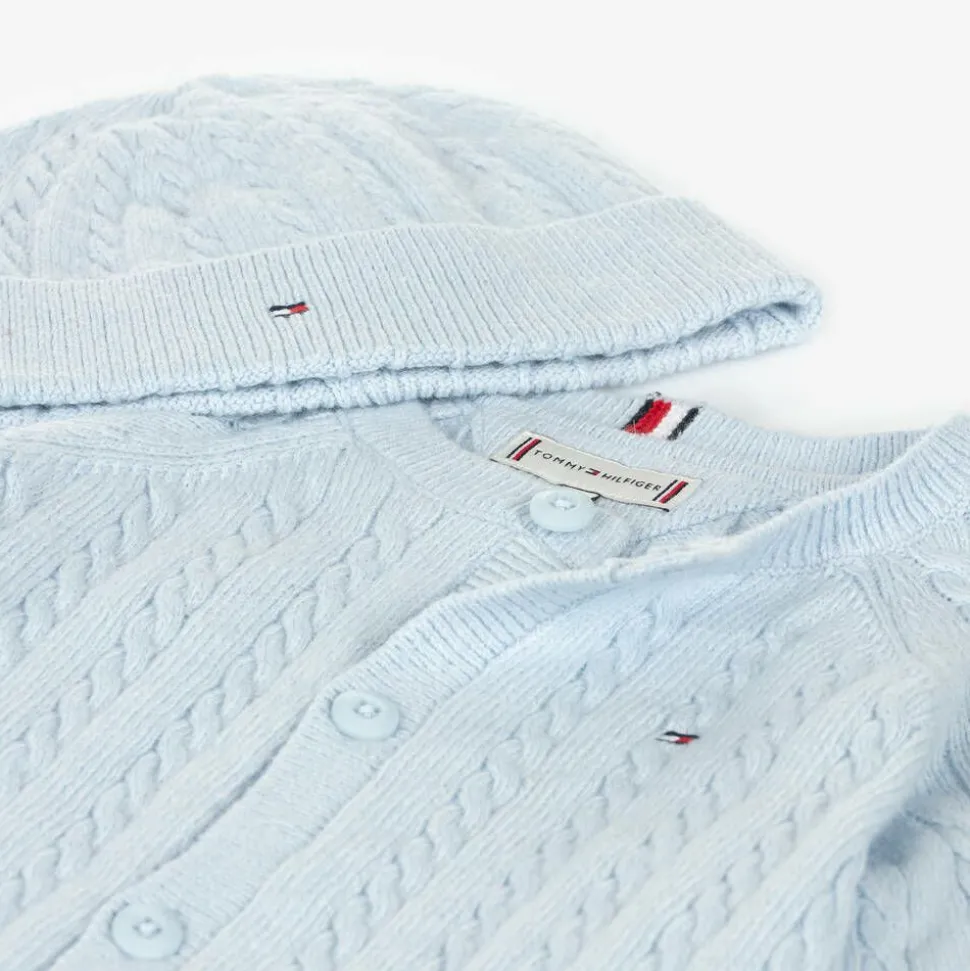 Blue Cotton & Wool Knit Baby Trouser Set