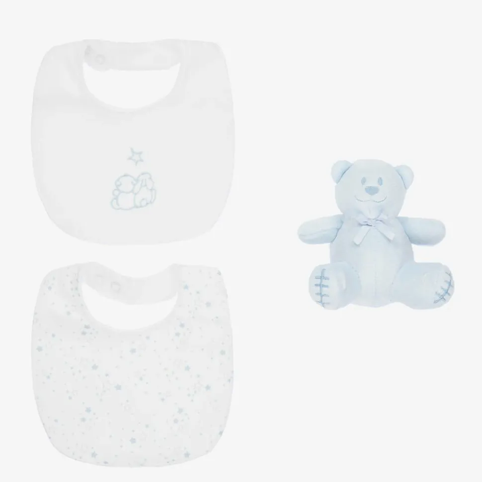 Blue Cotton Bibs & Bear Baby Gift Set