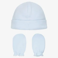 Blue Cotton Hat & Mittens Set