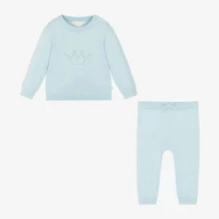 Blue Cotton Knit Trouser Set