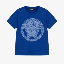 Blue Cotton Medusa Print T-Shirt