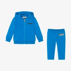 Blue Cotton Teddy Bear Logo Tracksuit
