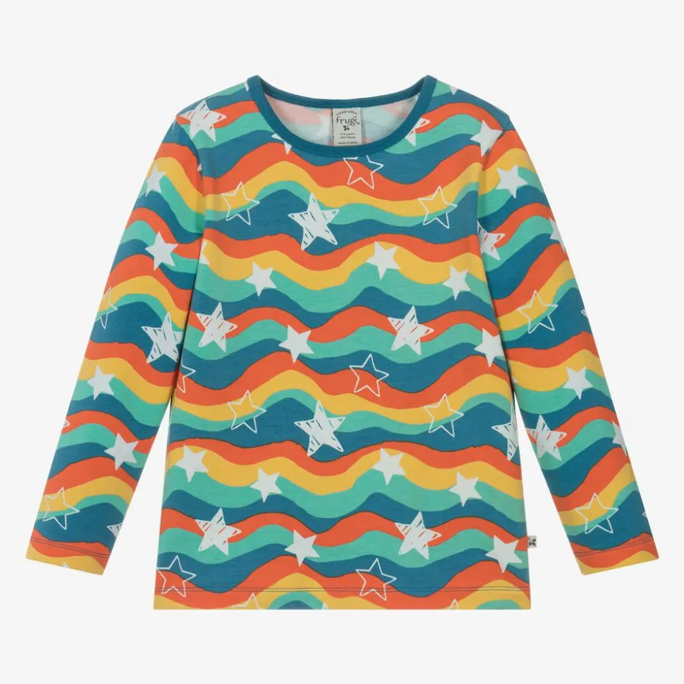 Blue Cotton Wavy Stripes & Stars Top