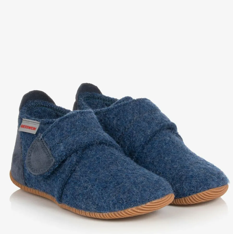 Blue Felted Wool Slippers