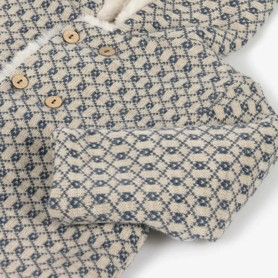 Blue Knitted Wool & Plush Coat