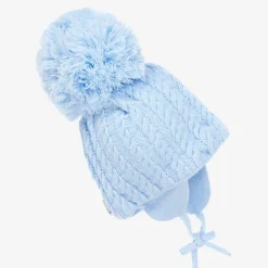 Blue Laura Knitted Giant Pom-Pom Beanie