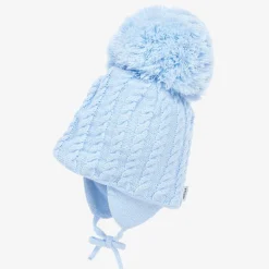 Blue Laura Knitted Giant Pom-Pom Beanie