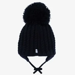 Blue Laura Knitted Giant Pom-Pom Beanie