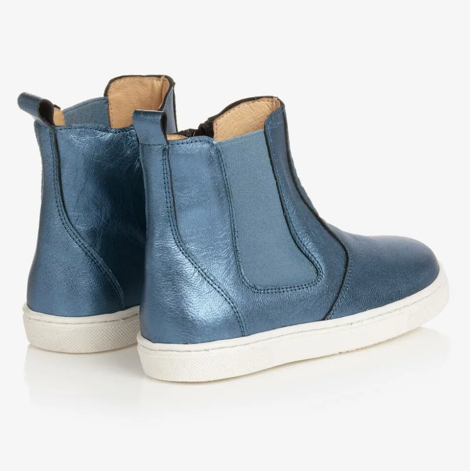 Blue Leather Ankle Boots